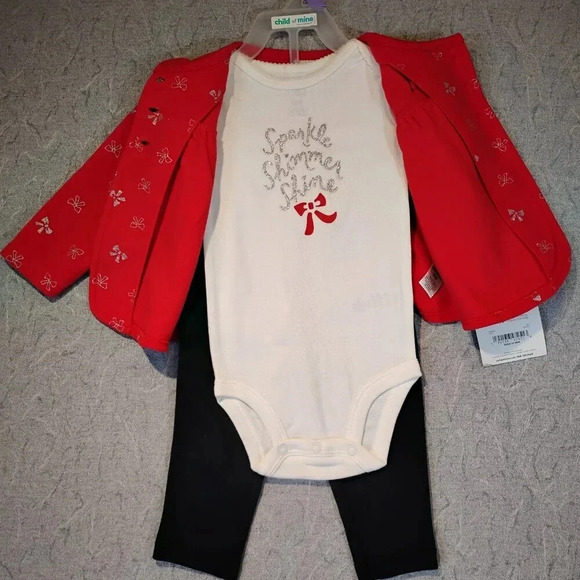 Child of Mine 3 pc NWT Red Velour Black & Gold Bows Christmas Outfit Infant 12Mo - Picture 9 of 11